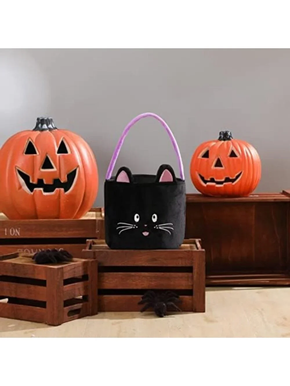 Spooky Halloween Trick or Treat Basket with Black Cat Design - Fun & Festive!